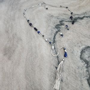 WHBM Silver-Tone Lapis & Tassel Necklace